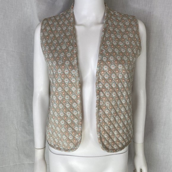 Vintage 60s quilted micro floral Union Tag vest blush‎ pink sage green - Picture 2 of 9